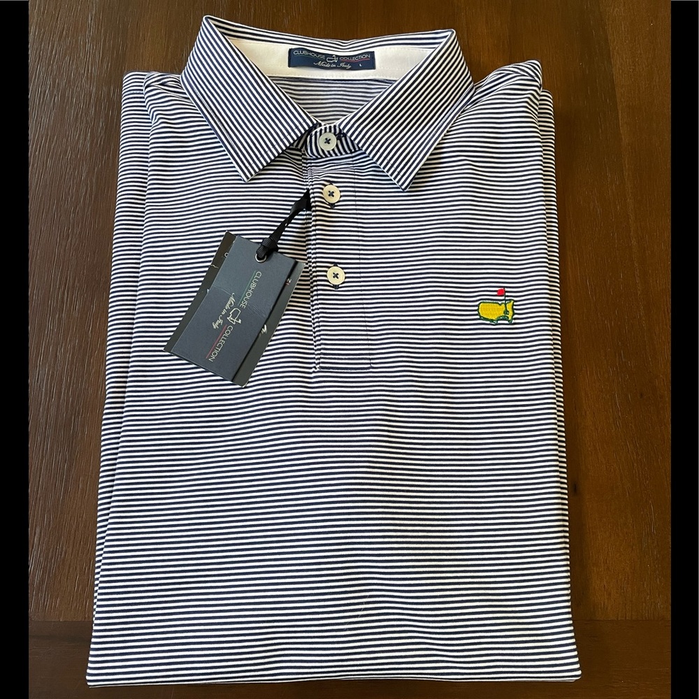 NWT Masters Clubhouse Collection Navy Blue and White Polo